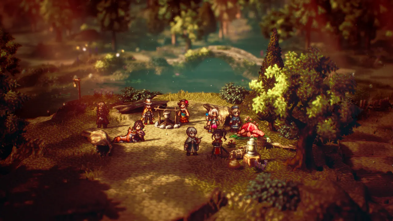 Octopath Traveler II - gorgeous pixel art night scenes