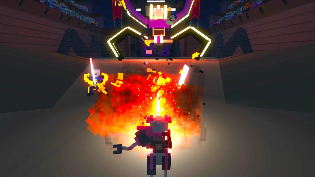 Clone Drone in the Danger Zone Steam key - pixel robot slashing enemies