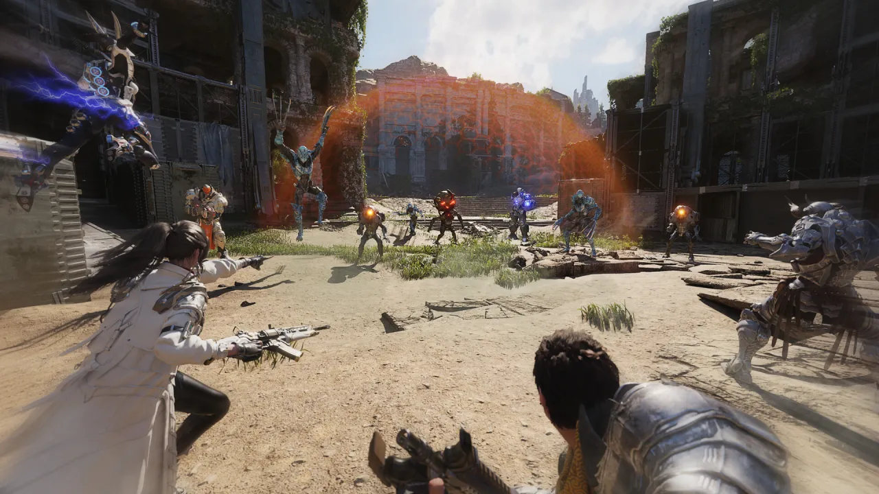 4-player co-op fighting colossal boss