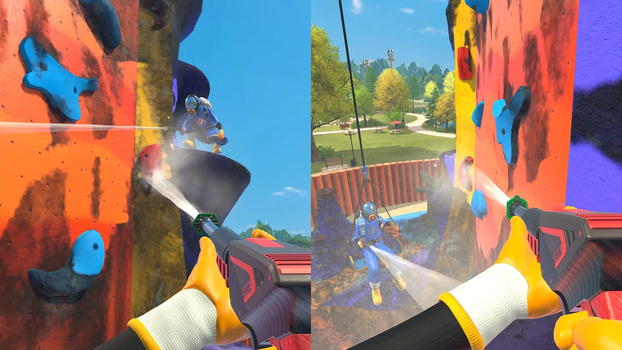 High-pressure cleaning dirty backyard