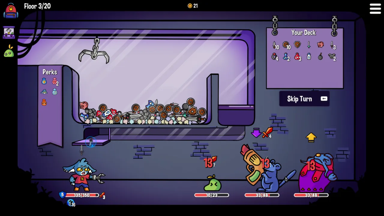 Claw machine gameplay in dark dungeon