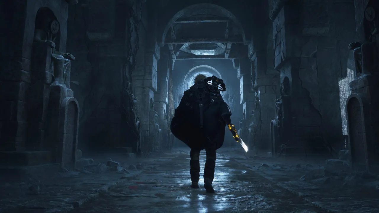 Cinematic sunset over devastated landscape