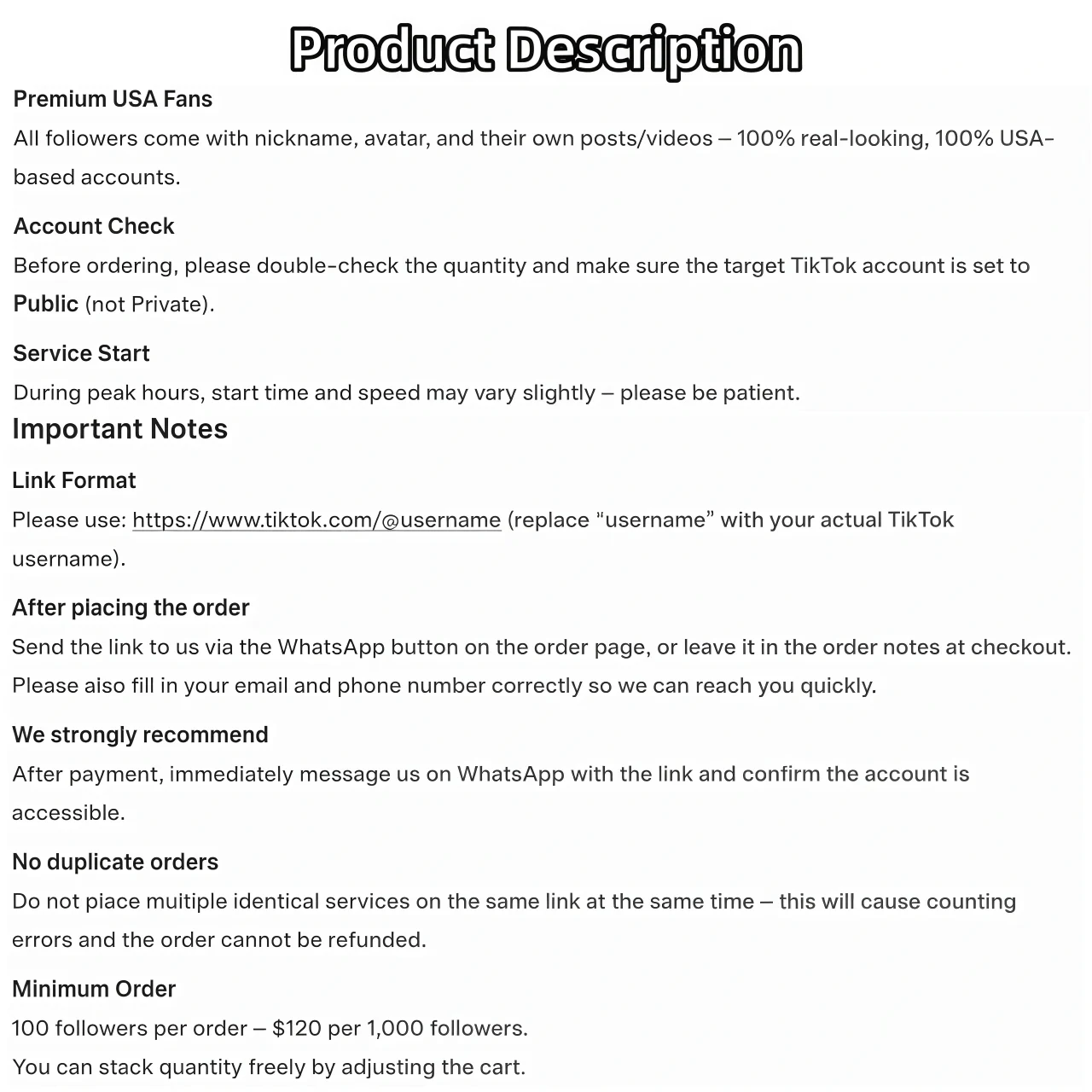 Premium US TikTok followers service dashboard example