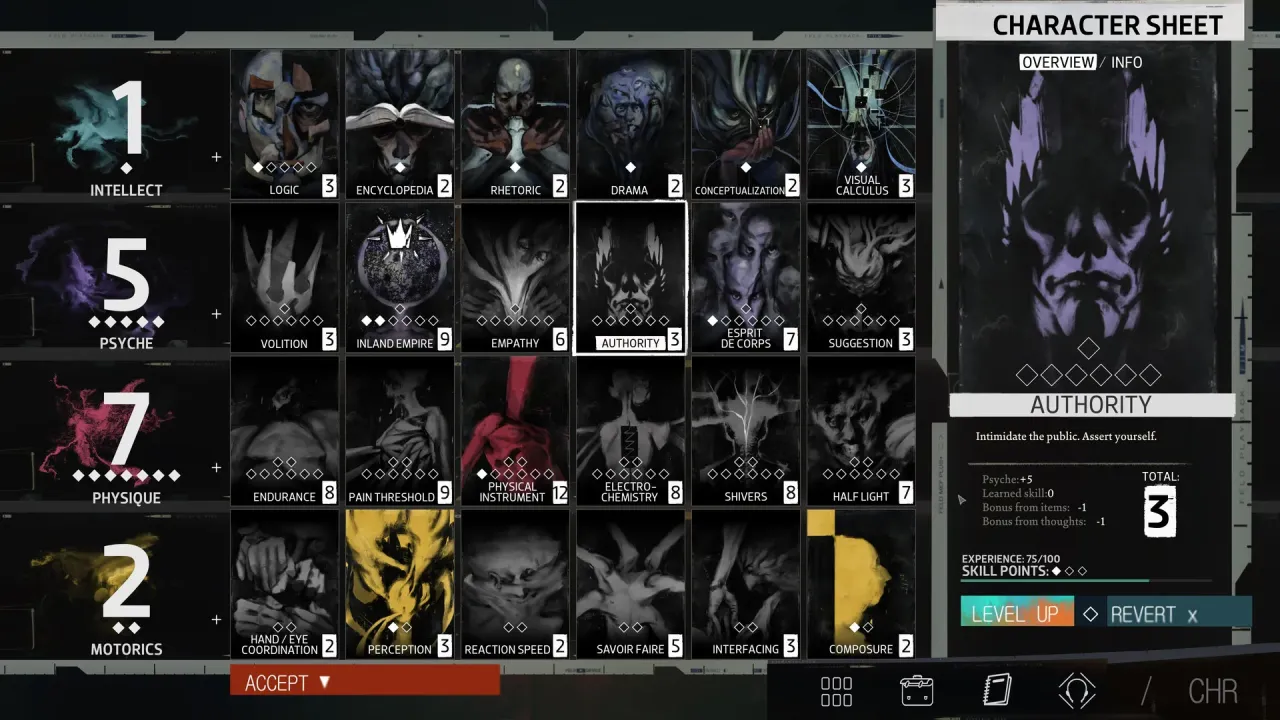 Thought cabinet and skill checks