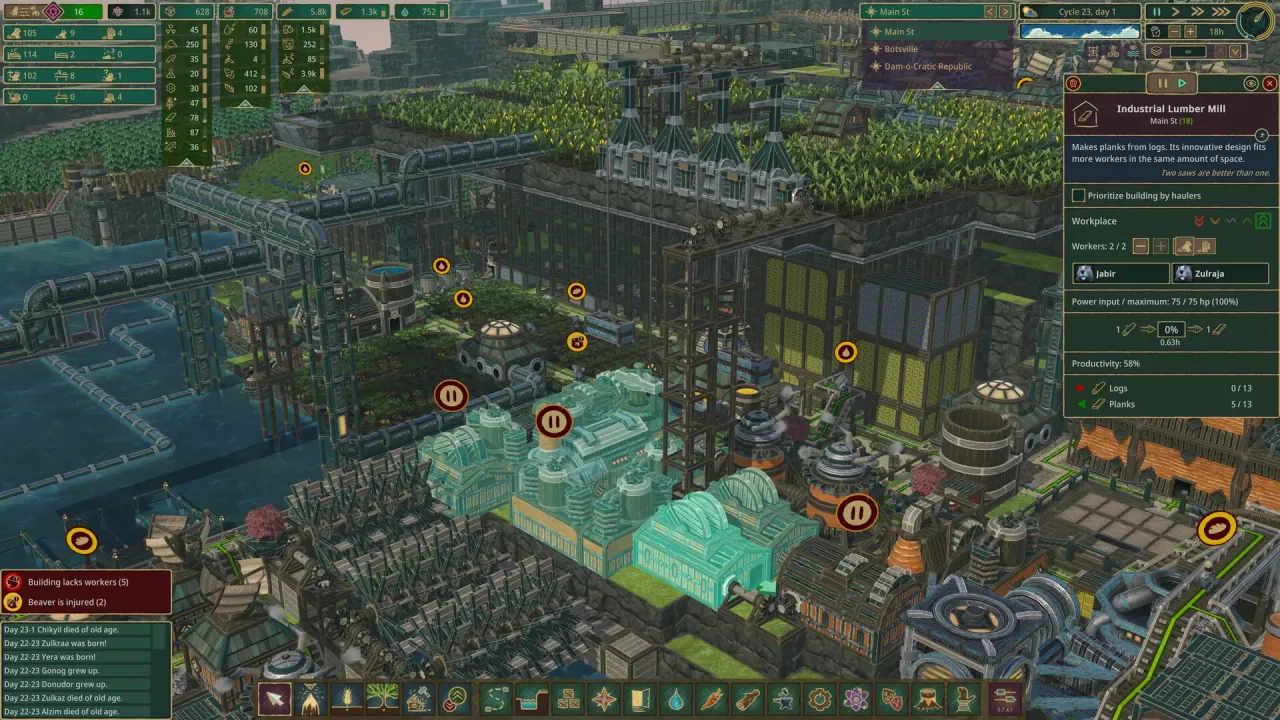 Timberborn beaver population management and food production