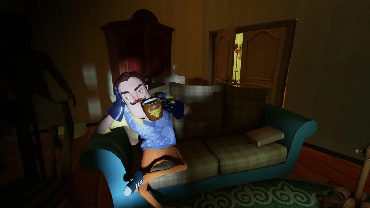 Hello Neighbor cartoonish art style and creepy atmosphere