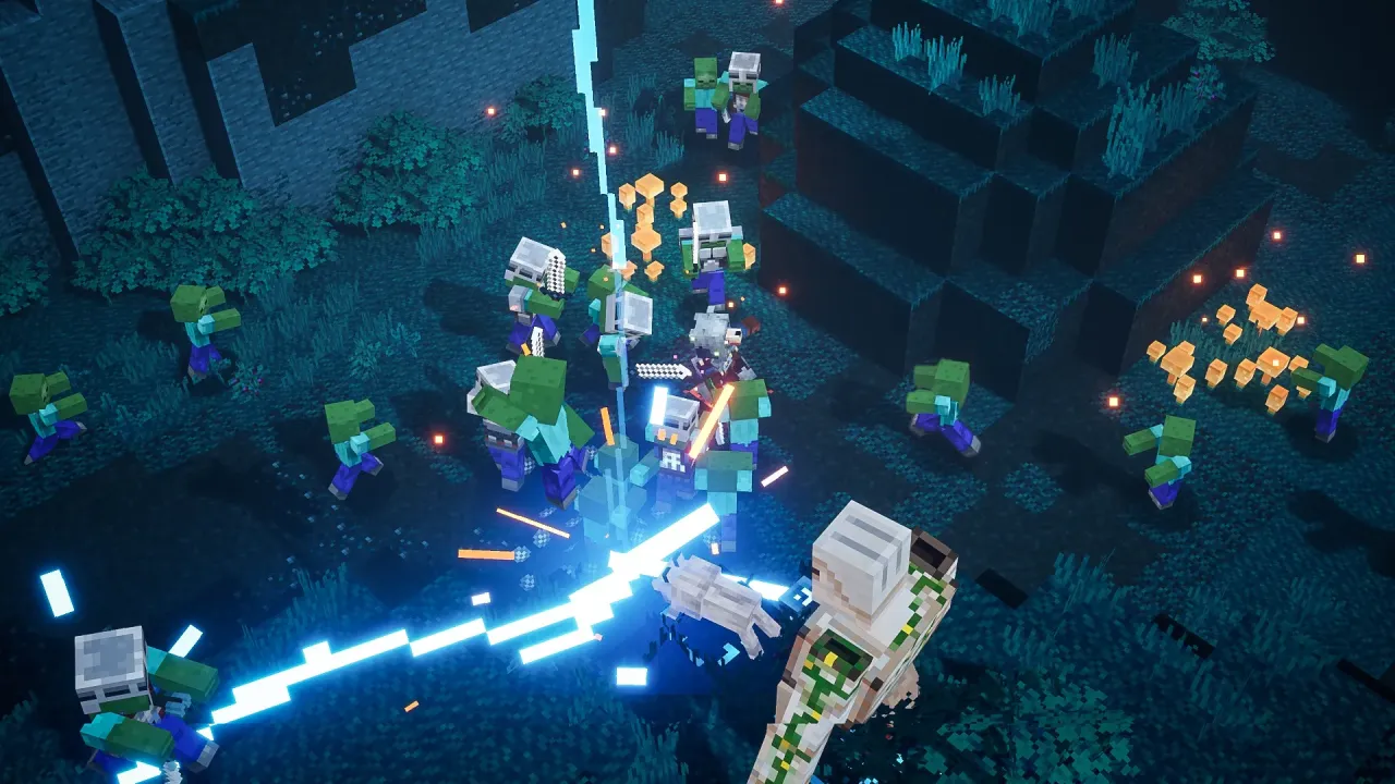 Minecraft Dungeons boss fight in apocalyptic levels