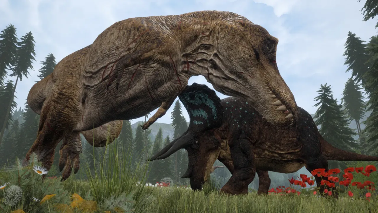 Carnivorous dinosaur hunting in the jungle