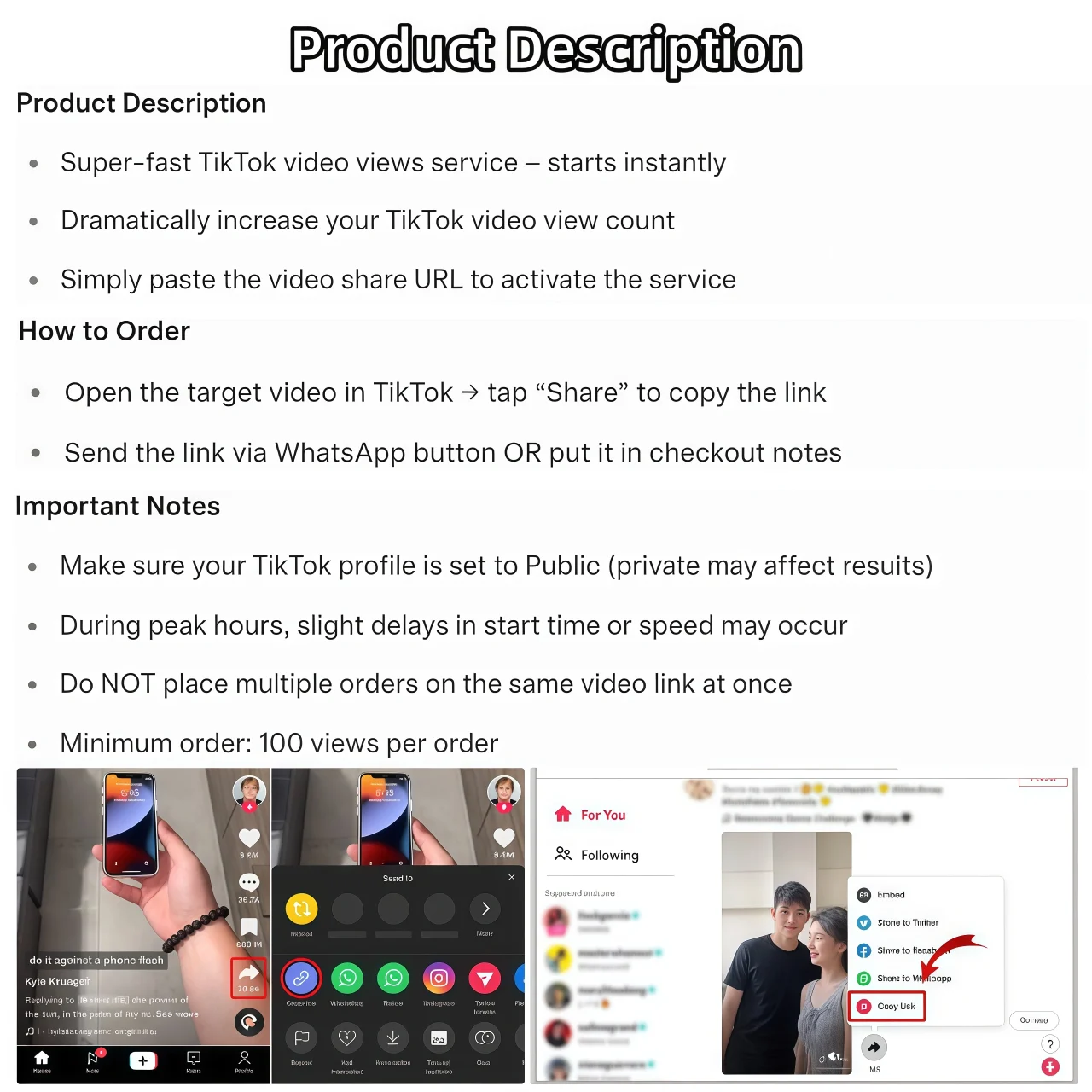 TikTok video views boost service example