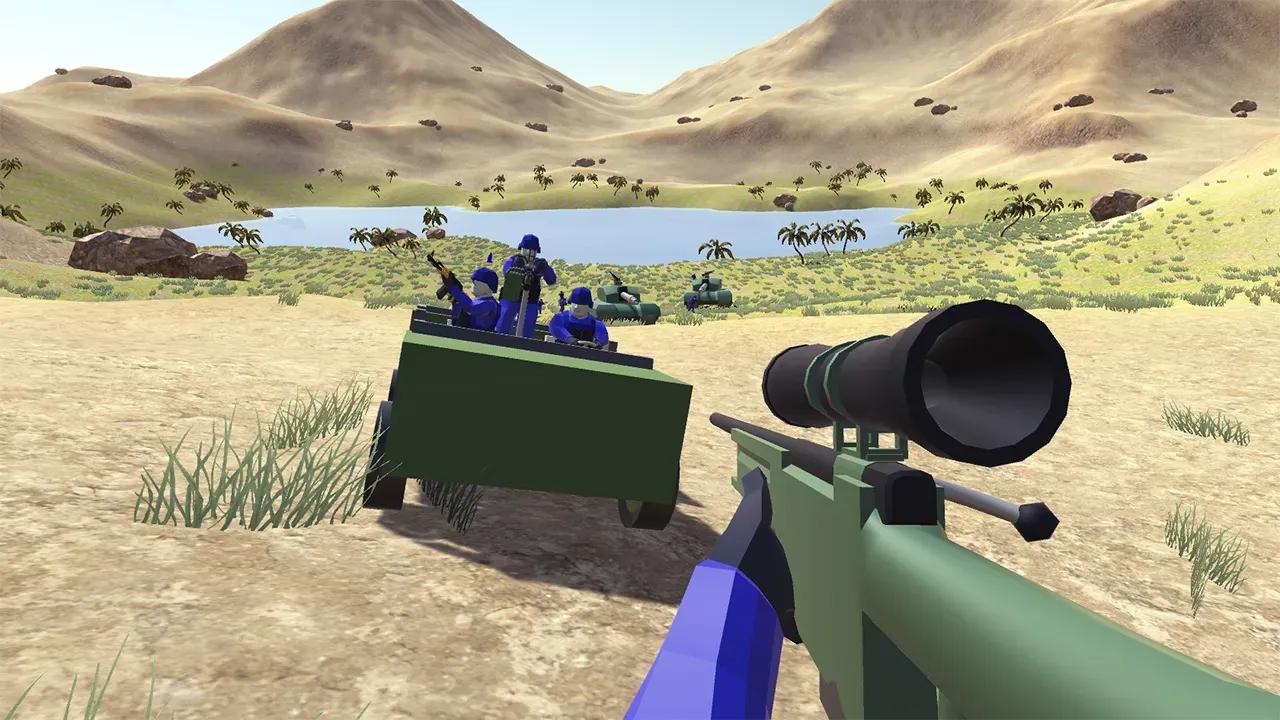 Low poly tactical battlefield with tanks and infantry