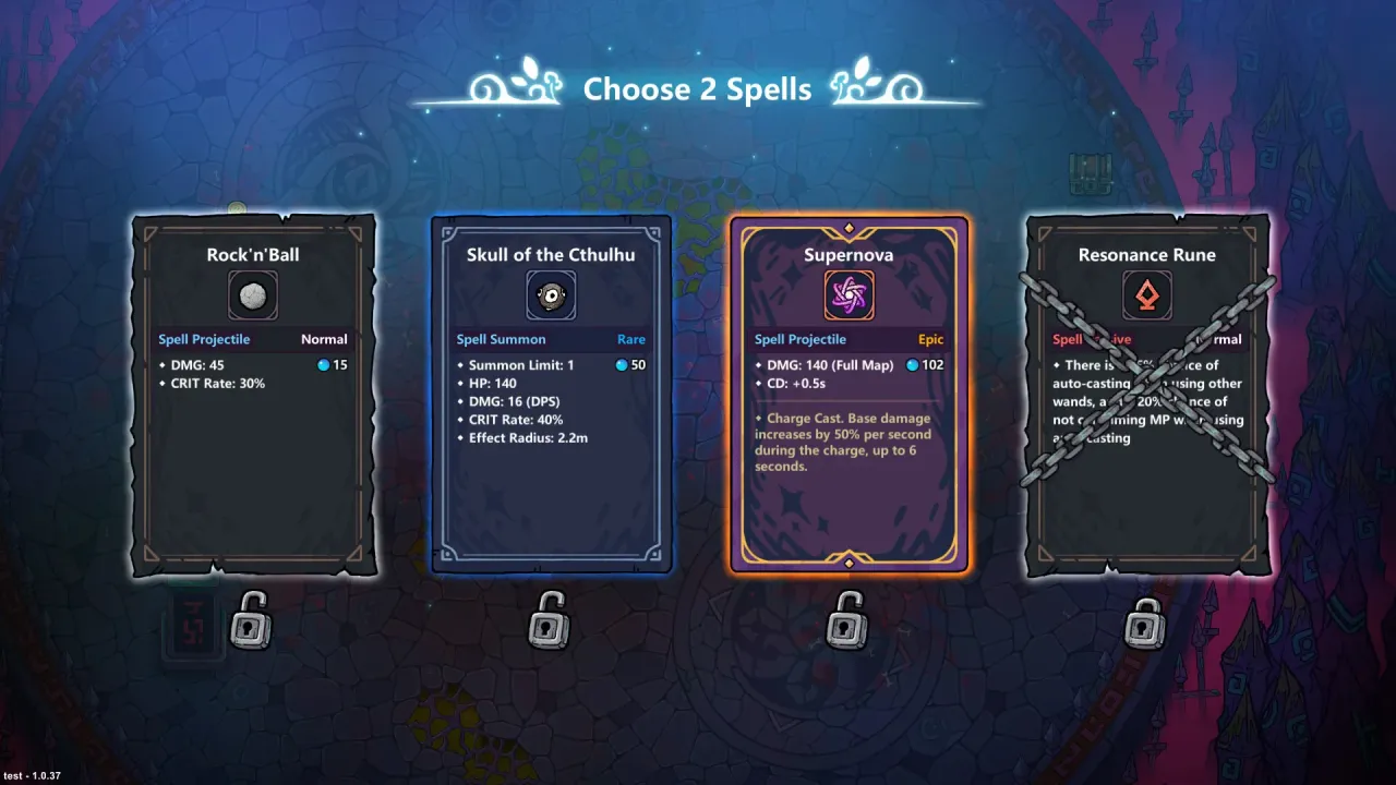 Complex spell building system with various magical runes