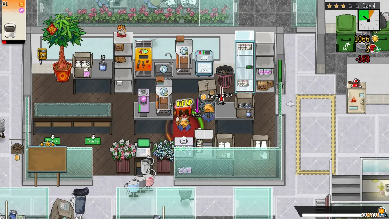 Managing customer orders and shop upgrades in Feed the Cups