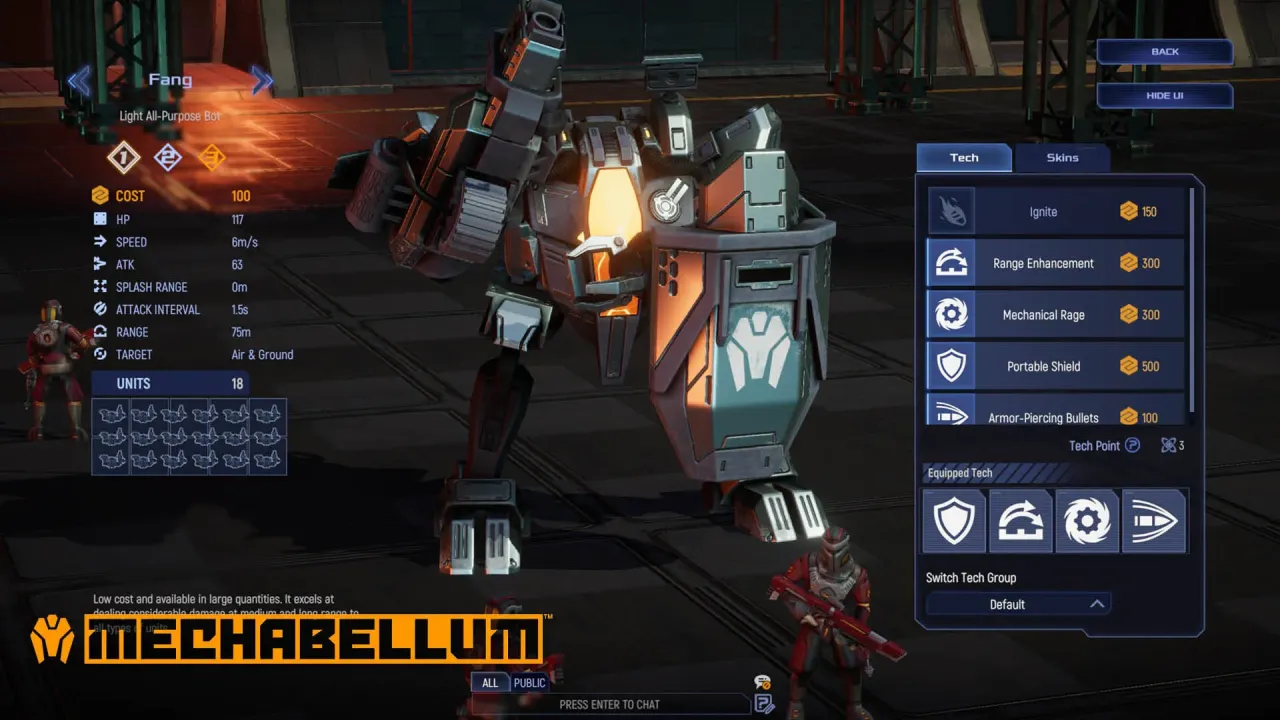 Unit upgrade menu for customizing your robotic army