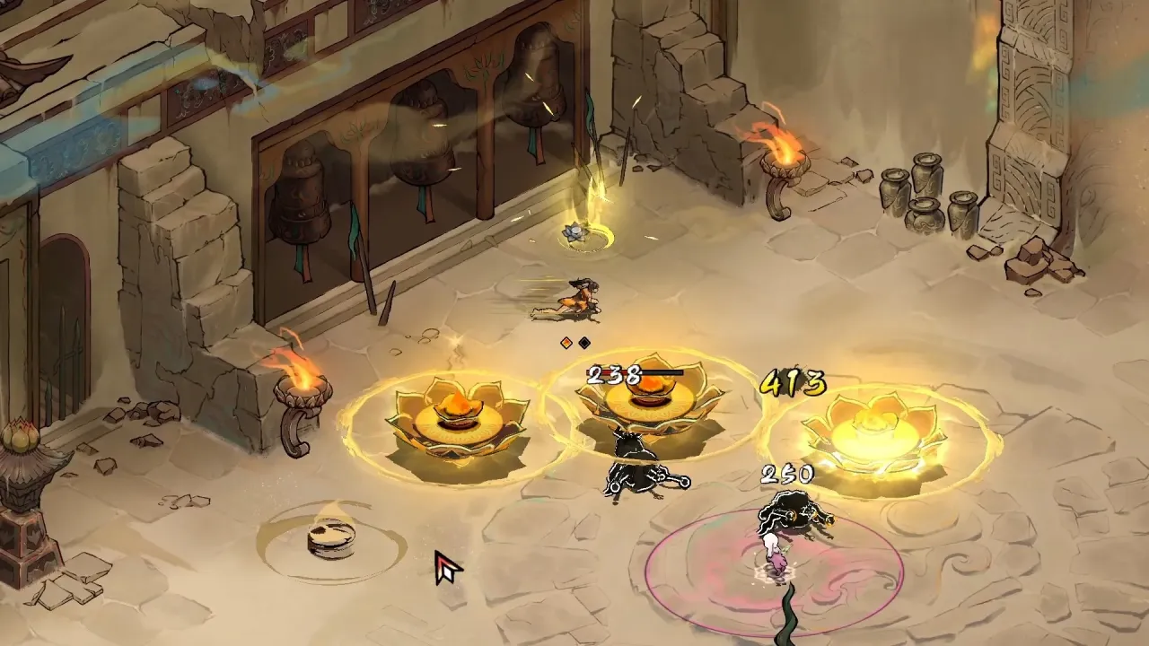 Action roguelite combat with ink spirits and skills