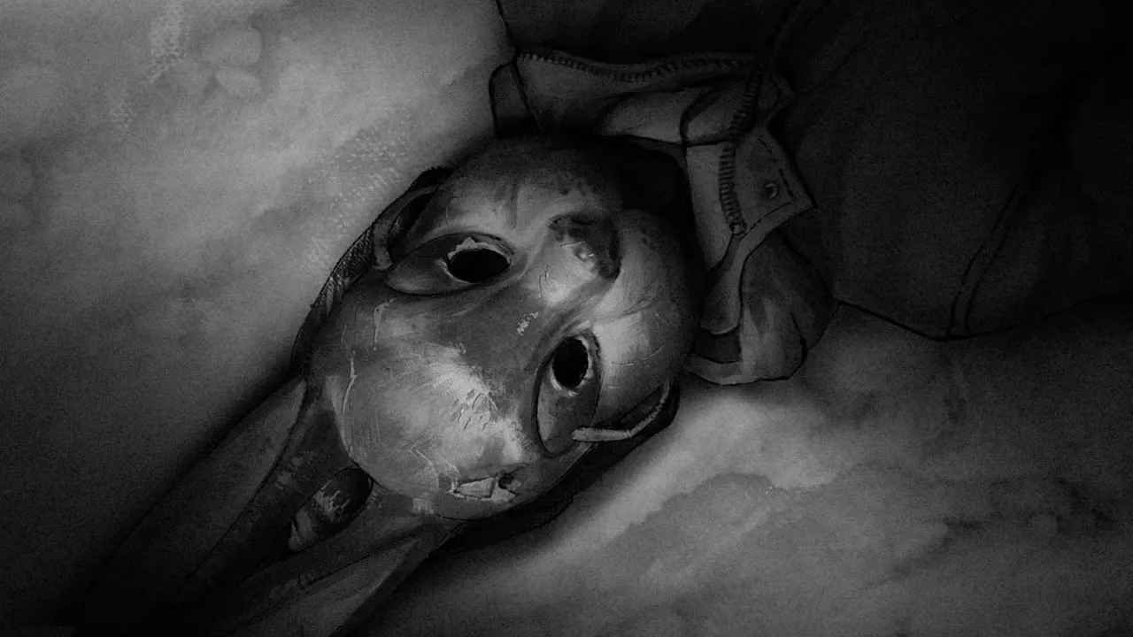 Psychological horror characters in black and white