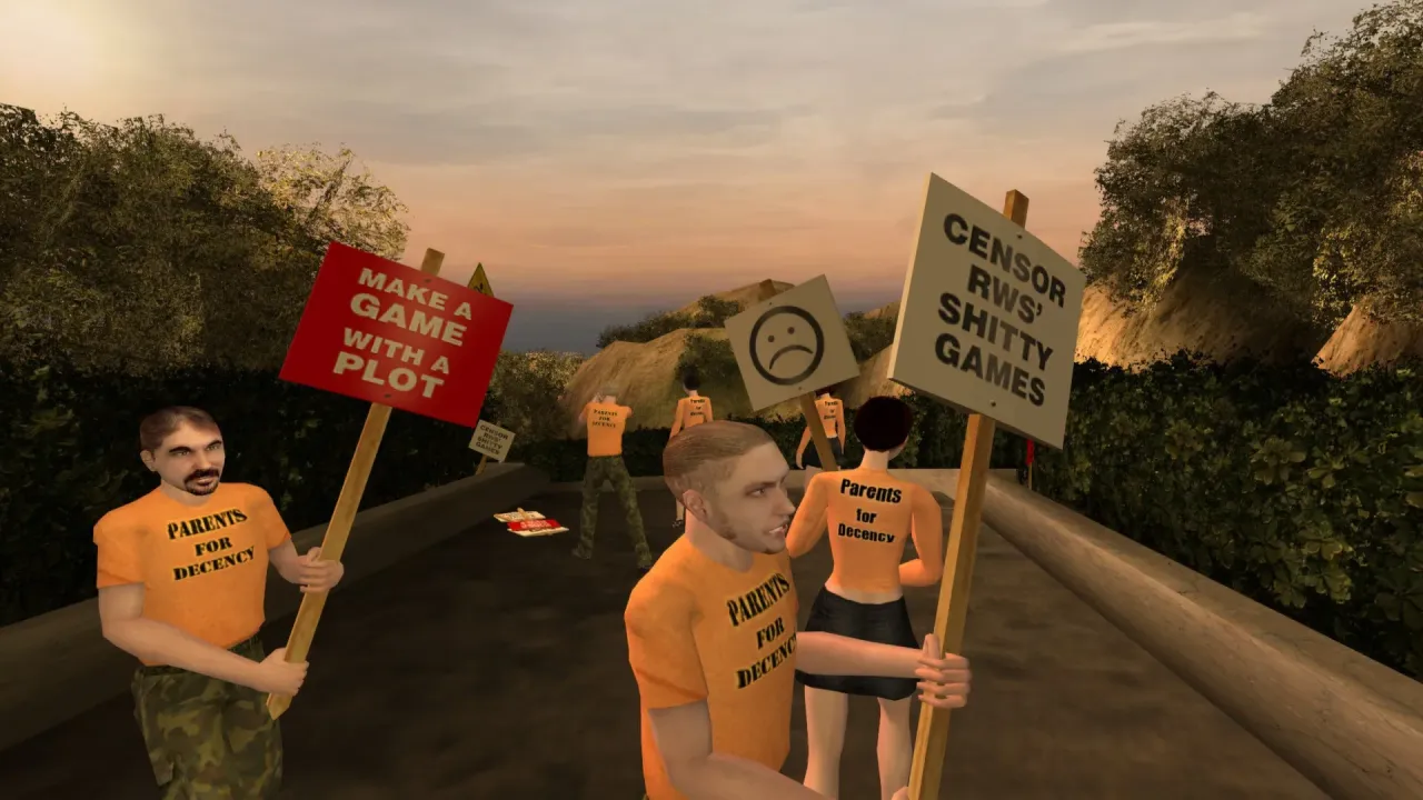 POSTAL 2 Steam Key Global featuring the Postal Dude in a chaotic town