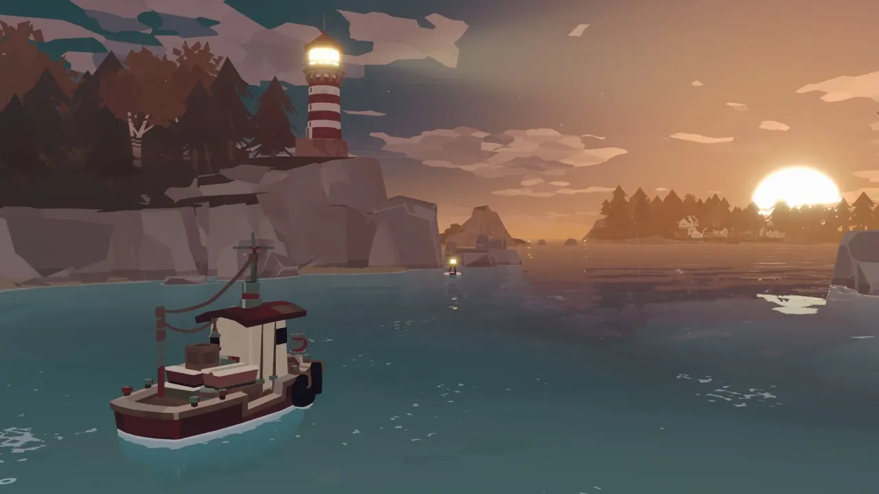 DREDGE Steam Key Global gameplay featuring a fishing boat at sea