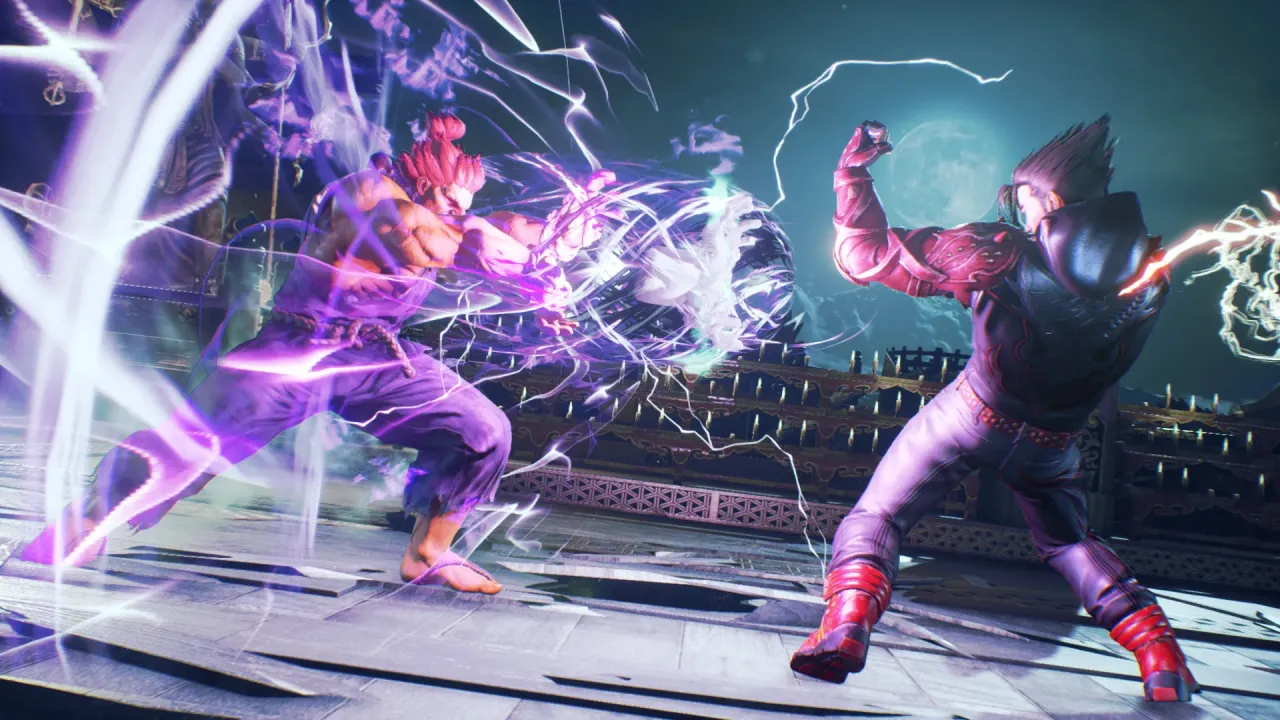 Heihachi and Kazuya fighting in a cinematic battle