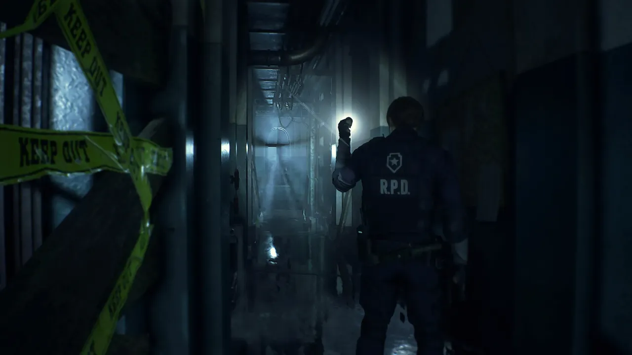 Claire Redfield battling zombies in the dark corridors