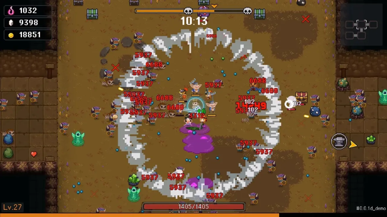 Intense bullet hell combat and horde defense