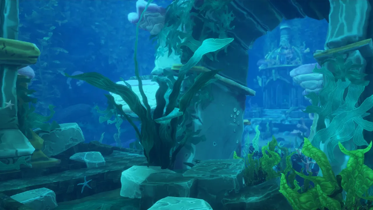 Vibrant indoor mini golf environment with glowing obstacles