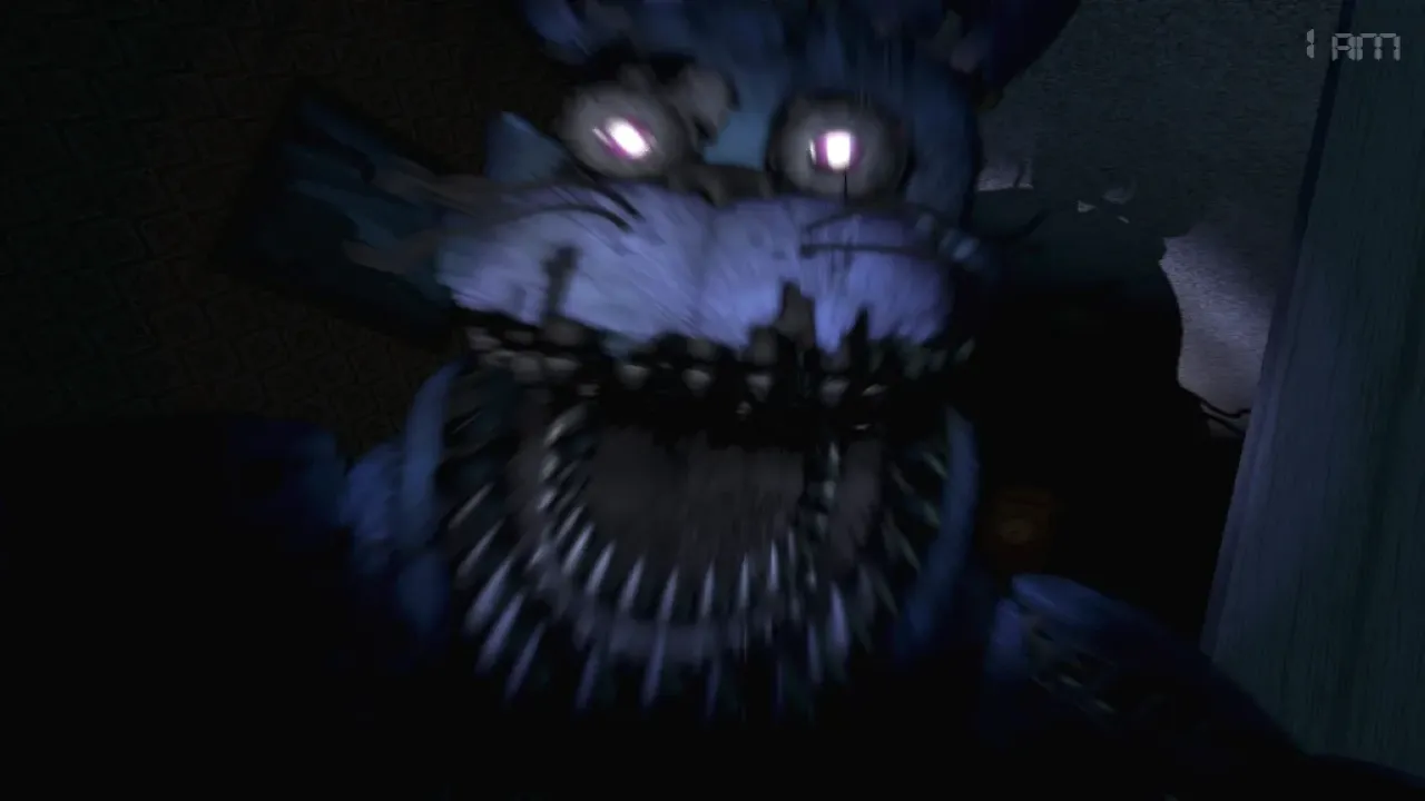 First person view of the bedroom closet during a jumpscare