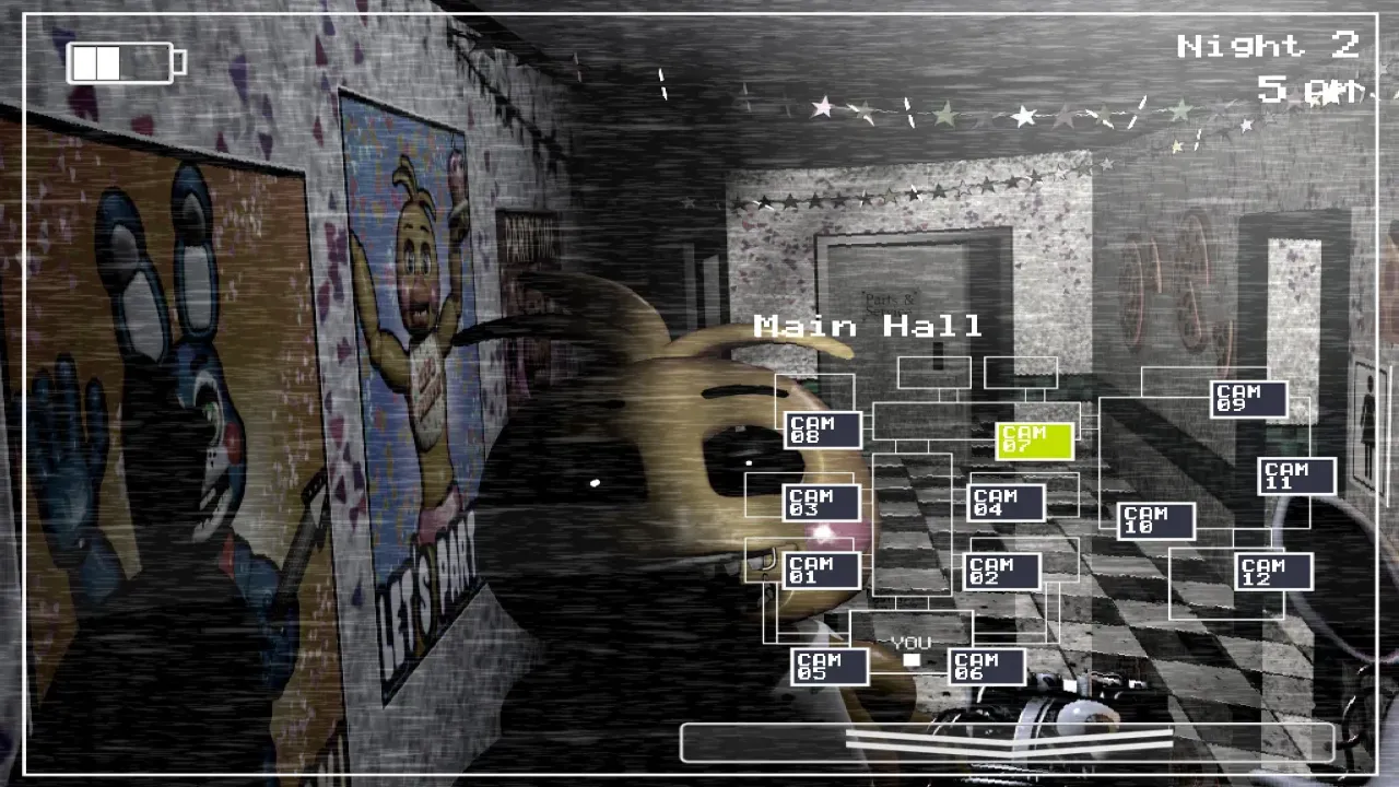 Old withered Freddy in the hallway darkness