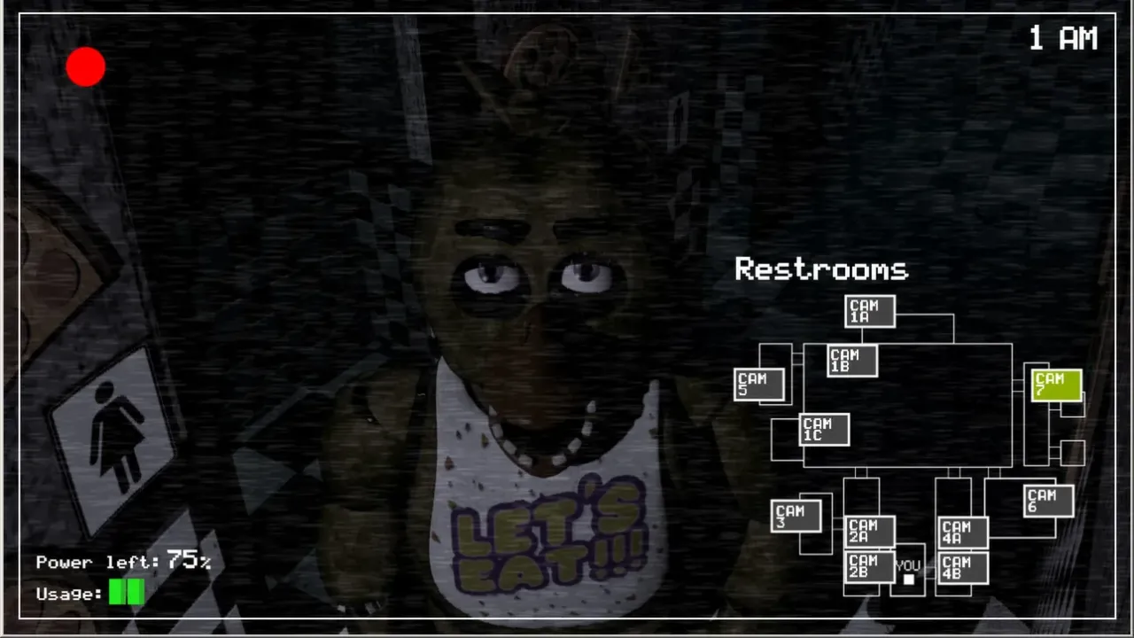 Bonnie the animatronic rabbit in the hallway