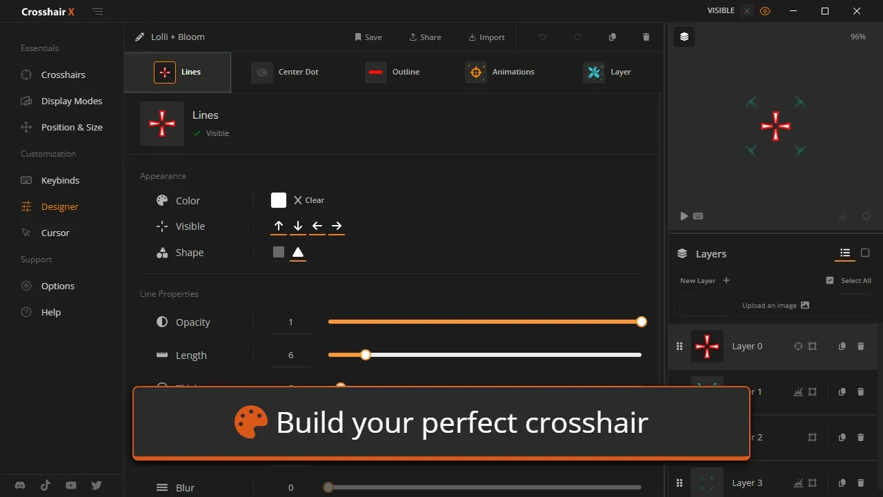 Crosshair X Steam Key Global interface showing custom crosshair designs