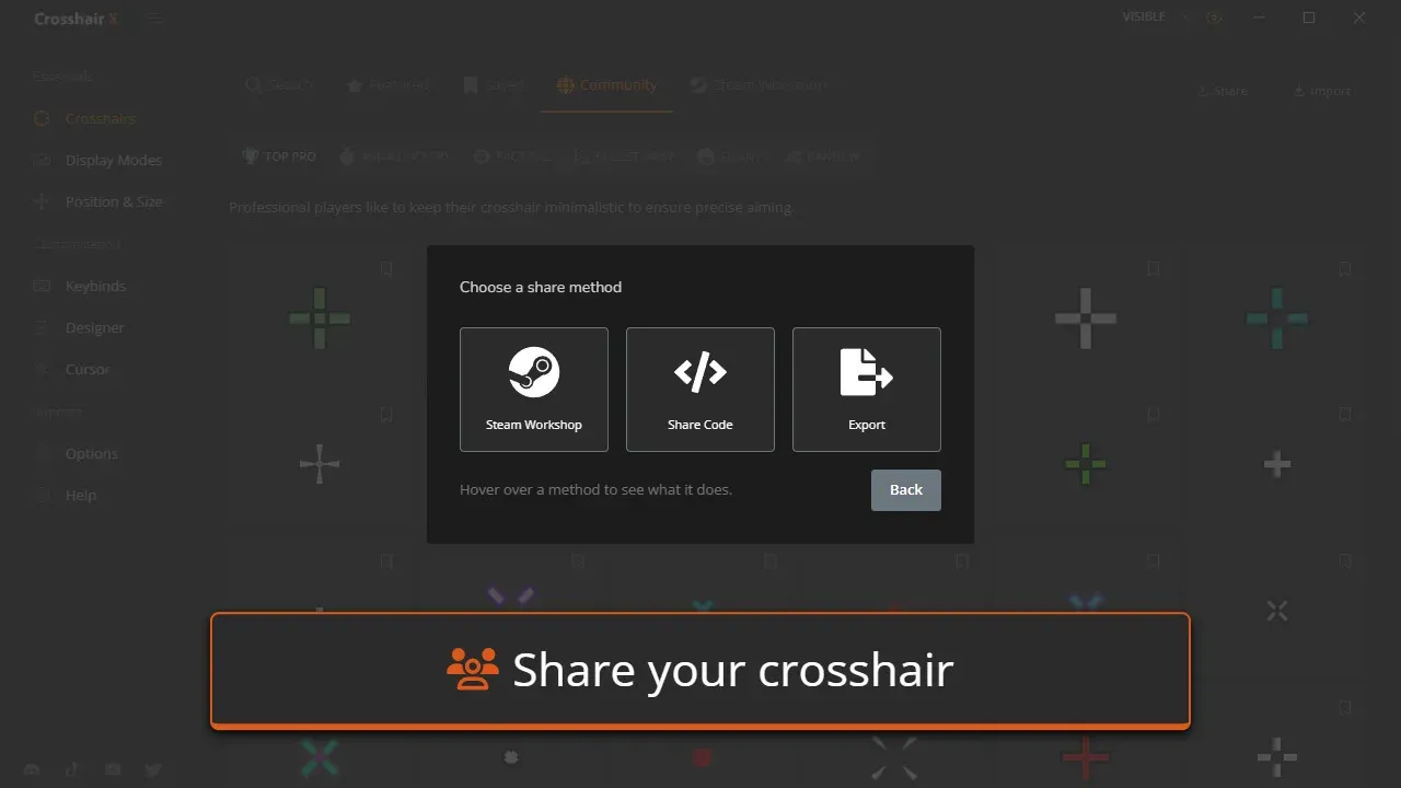 Crosshair X community gallery with thousands of user presets
