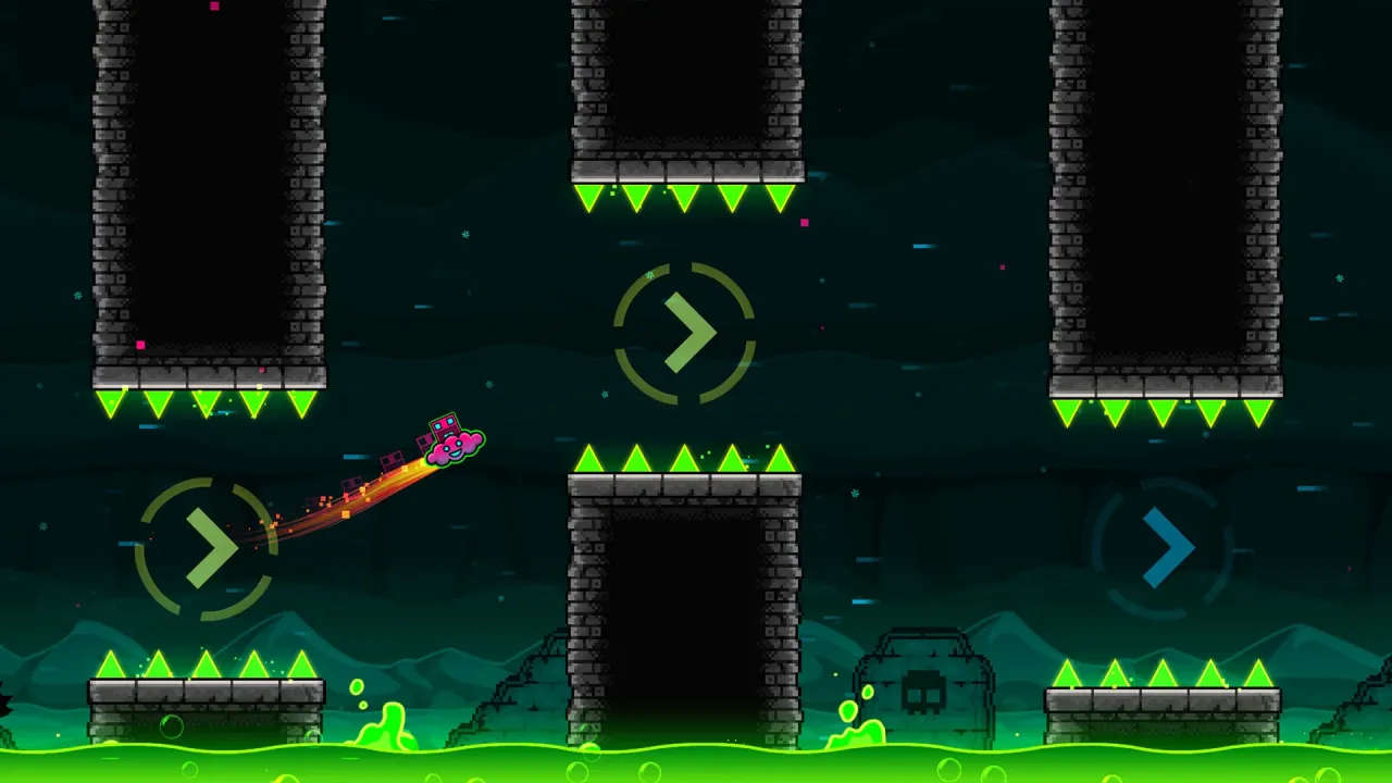 Challenging levels and rhythm-based obstacles in Geometry Dash