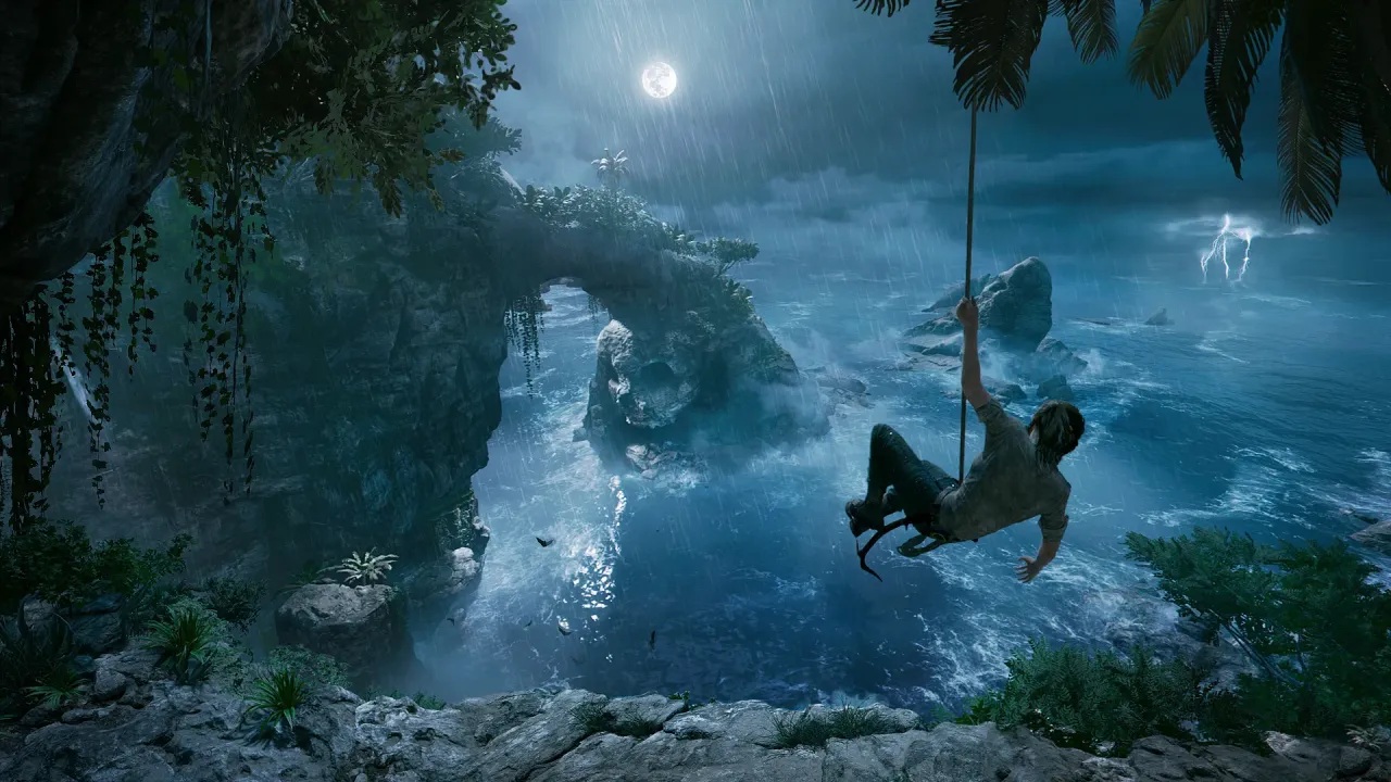 Lara solving complex puzzles inside a deadly flooded tomb